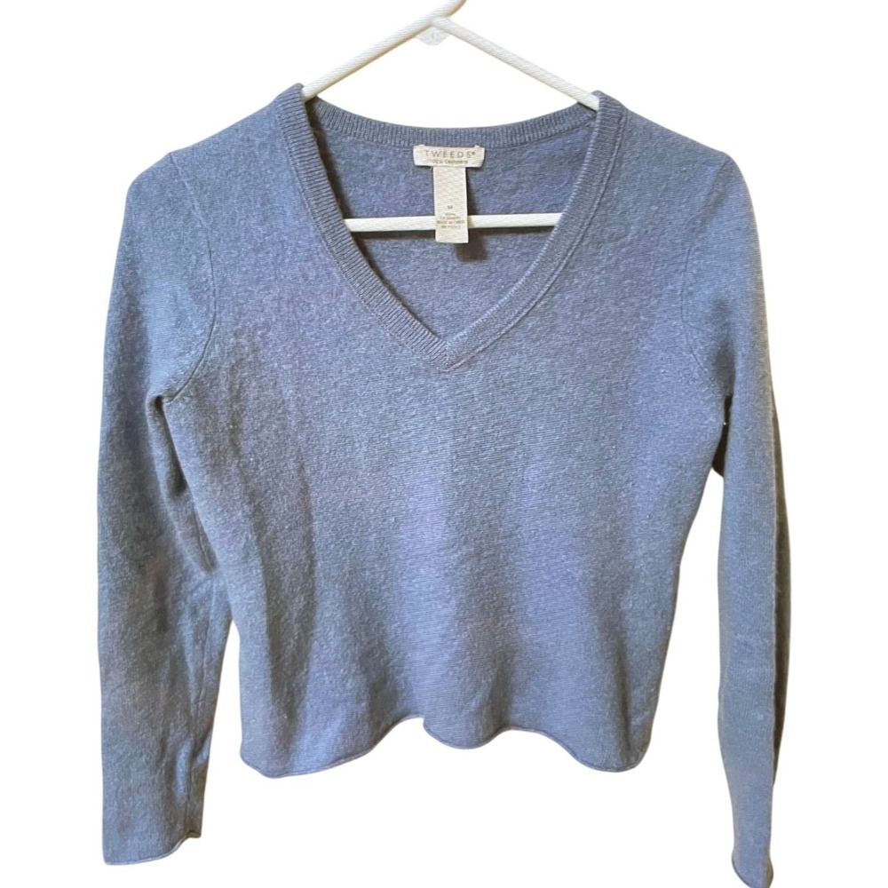 Tweeds Womens 100% Cashmere V-Neck Sweater Periwinkle Blue Size Medium Luxury